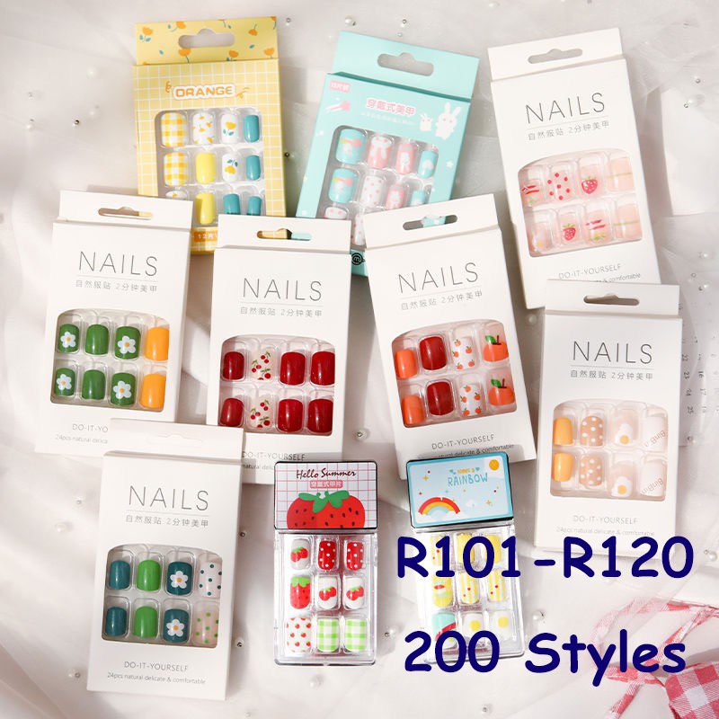 [Hàng mới về] Set 24 móng tay giả dáng ngắn nhiều mẫu mã tùy chọn R101-R120 kèm keo dán