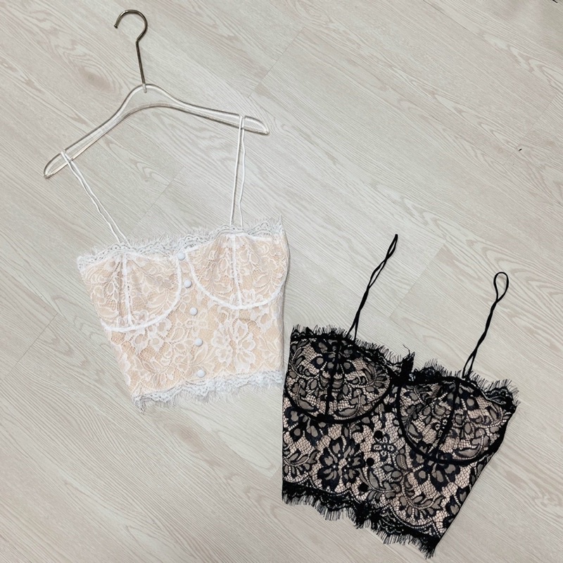 Áo hai dây sexy ren phối nút bọc thời trang