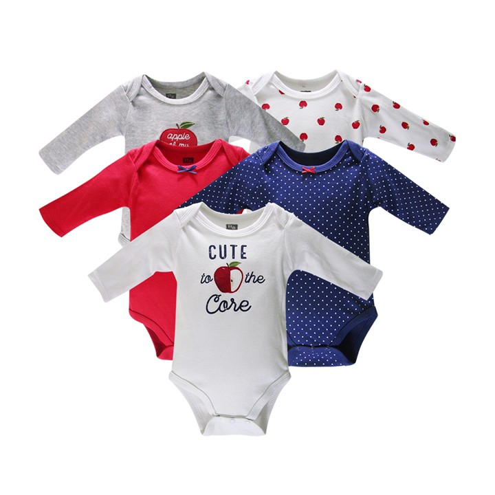 Set 5 Bodysuit Dài Tay Dành Cho Bé Gái Từ 0~12 Tháng mẫu ngẫu nhiên