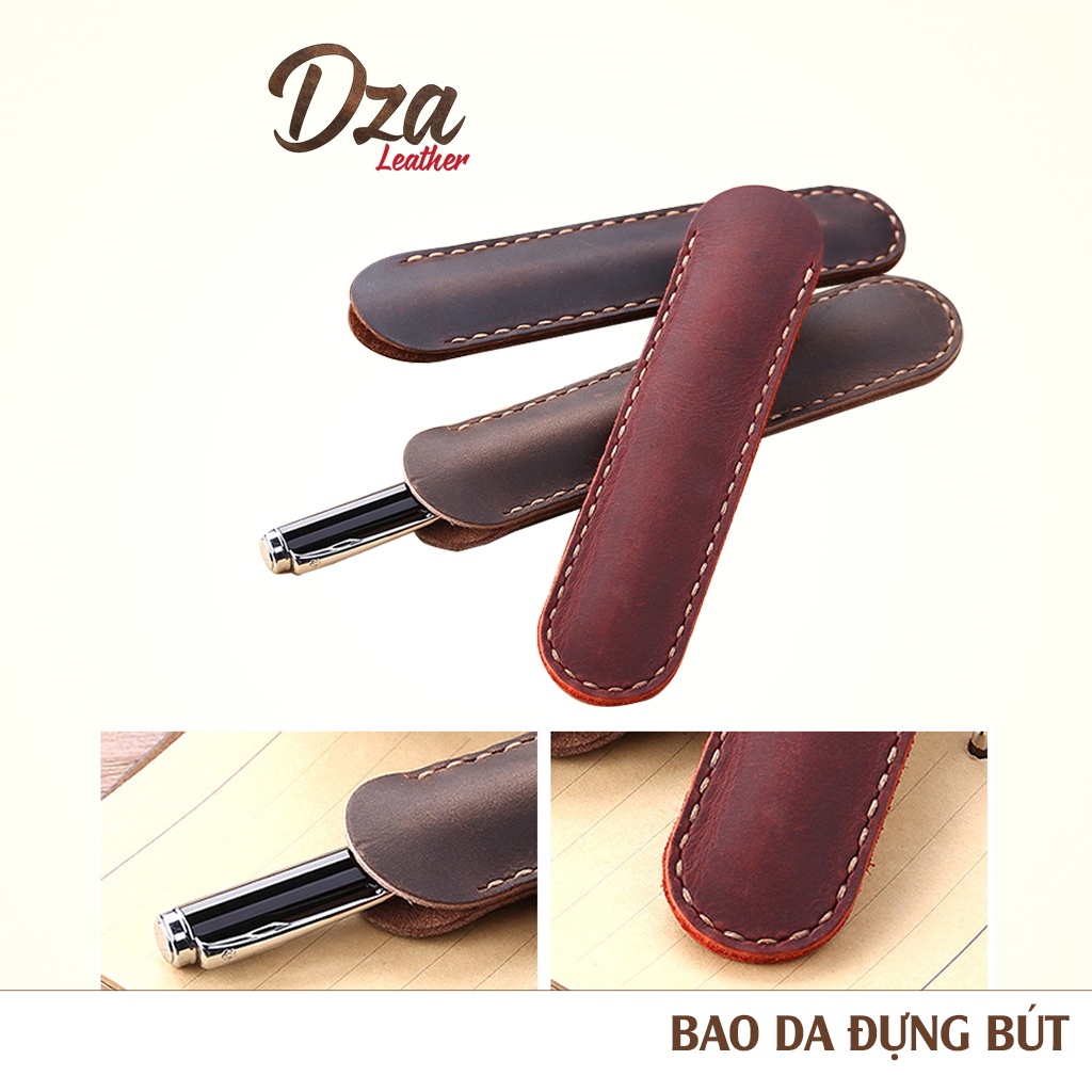 Bao da đựng bút da bò sáp Dza leather nhiều màu tùy chọn