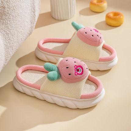 Dép bông hình quả dâu đi trong nhà chất liệu vải sợi mềm mịn đế EVA khử mùi hôi chống trơn trượt