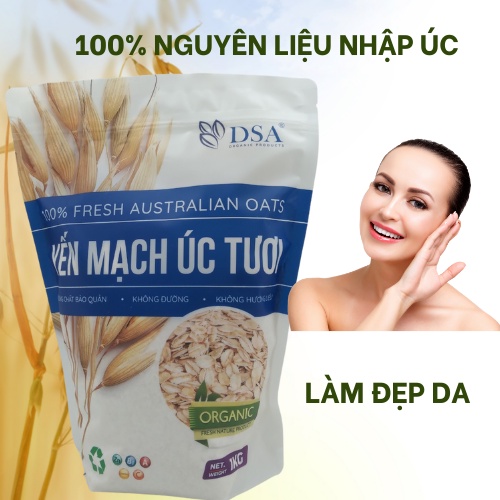 Yến mạch Úc tươi gói 1kg DSA, yến mạch cán vỡ ăn liền dinh dưỡng giảm cân