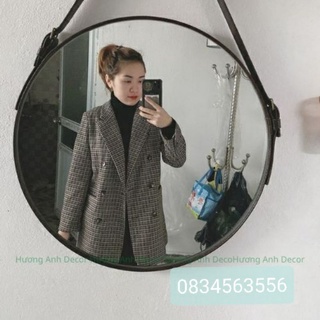 Gương tròn dây da treo tường