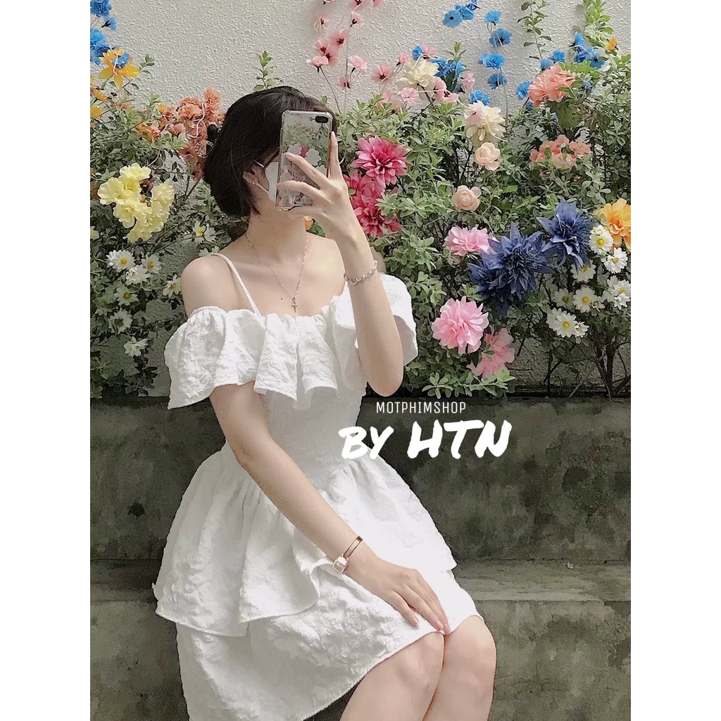 Đầm trễ vai xòe hai tầng, váy xòe YINA DRESS