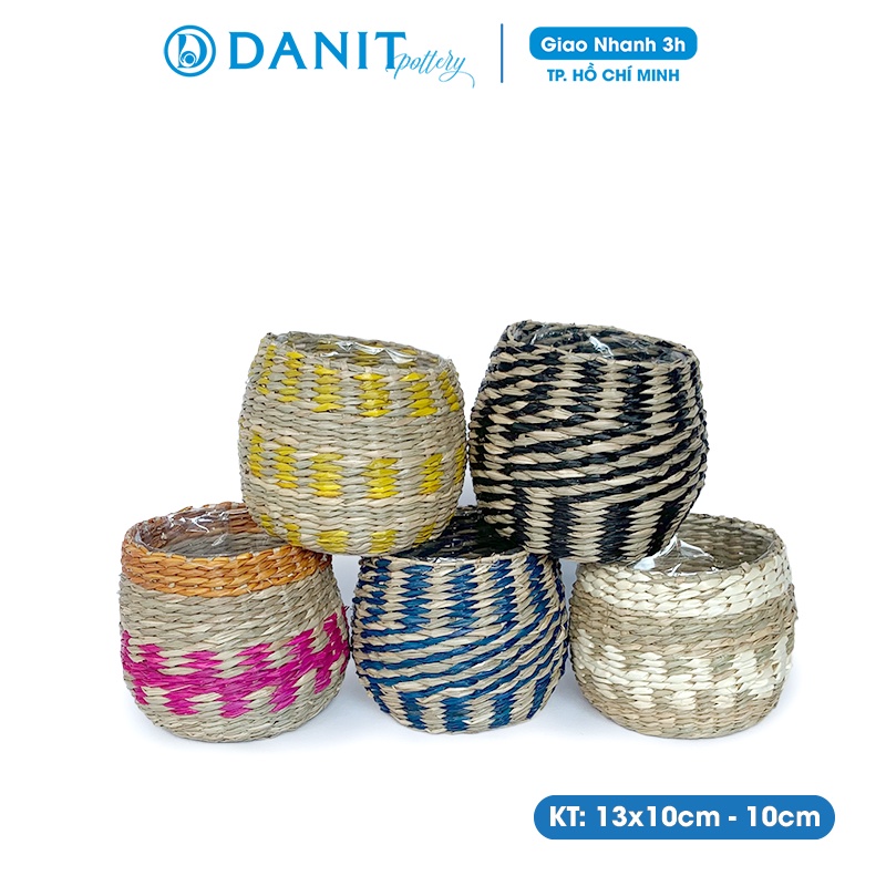 Giỏ cói trồng cây Danit Pottery đan tay phối nhiều màu dùng đựng đồ, decor trang trí nhà cửa