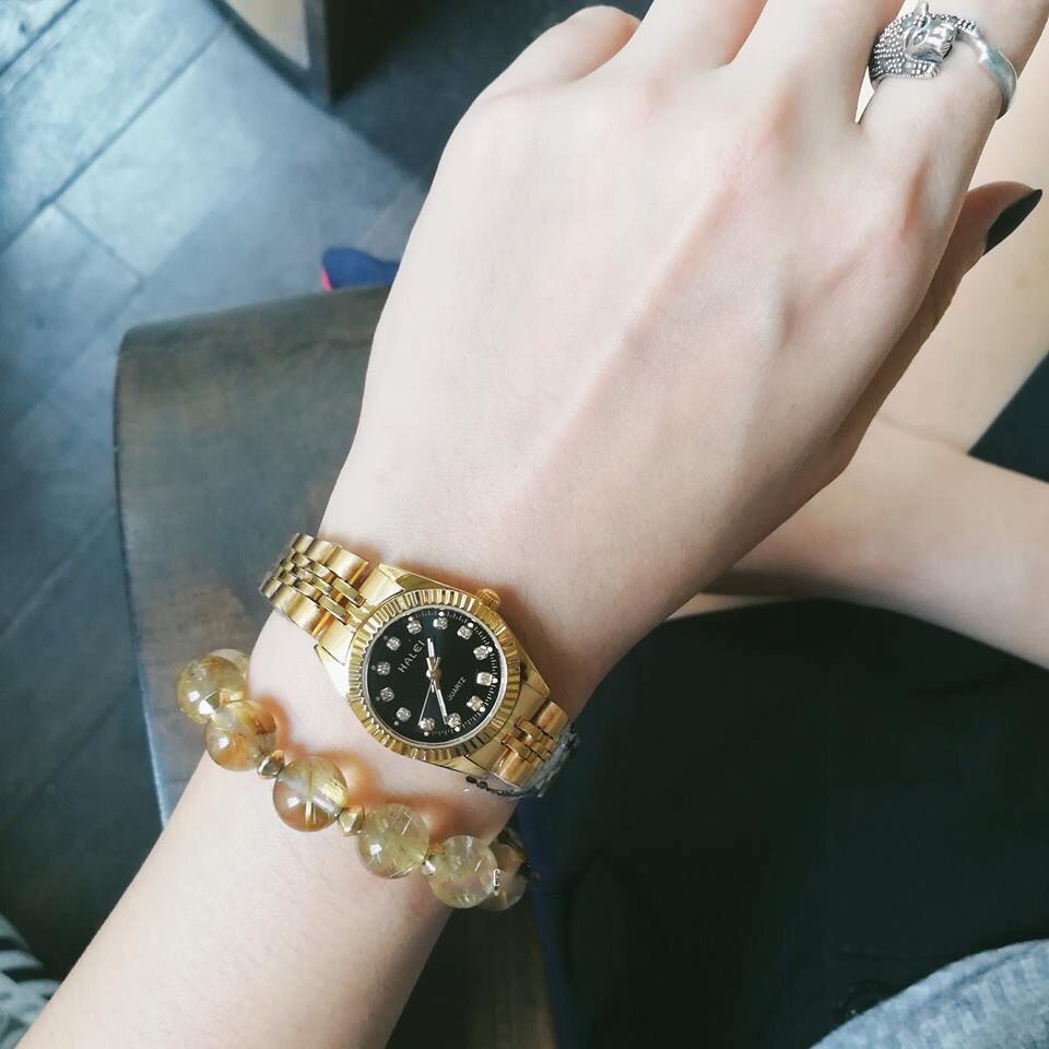 Cặp Đồng hồ đôi Halei máy Nhật mạ vàng không ghỉ dây da thời thượng- giá một cặp