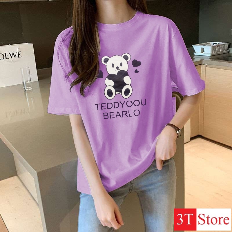 [Video + Ảnh Thật] Áo Thun Tay Lỡ Freesize Unisex Hot Trend Gấu - TeddyYou Tím | BigBuy360 - bigbuy360.vn