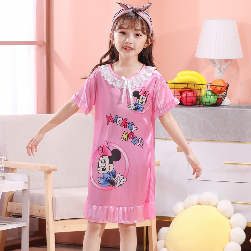 Đầm Ngủ Tay Ngắn In Hình Mickey Thời Trang Dành Cho Bé Gái