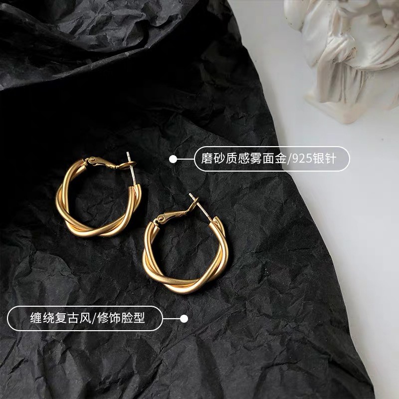 Bông tai mạ bạc 925 thiết kế kiểu xoắn đơn giản phong cách Hàn Quốc thời trang cho nữ