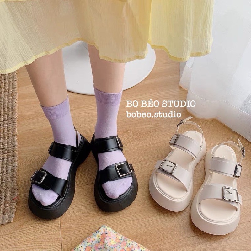 (HÀNG CÓ SẴN - ẢNH THẬT SHOP CHỤP) SPONG BUCKLE SANDALS - GIÀY ULZZANG SANDALS ĐẾ BÁNH MÌ CAO 4.5CM