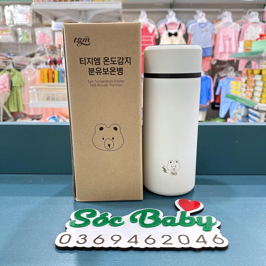 Bình giữ nhiệt TGM Teagom Hàn Quốc 330ml (hiển thị nhiệt độ nước bên trong khi chạm vào nắp) - SÓC BABY
