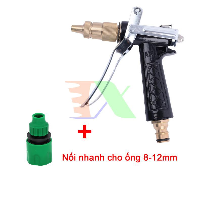 Vòi xịt nước tưới cây, rửa xe, Vòi đồng 5 trong 1 + Đầu nối nhanh 8/12mm