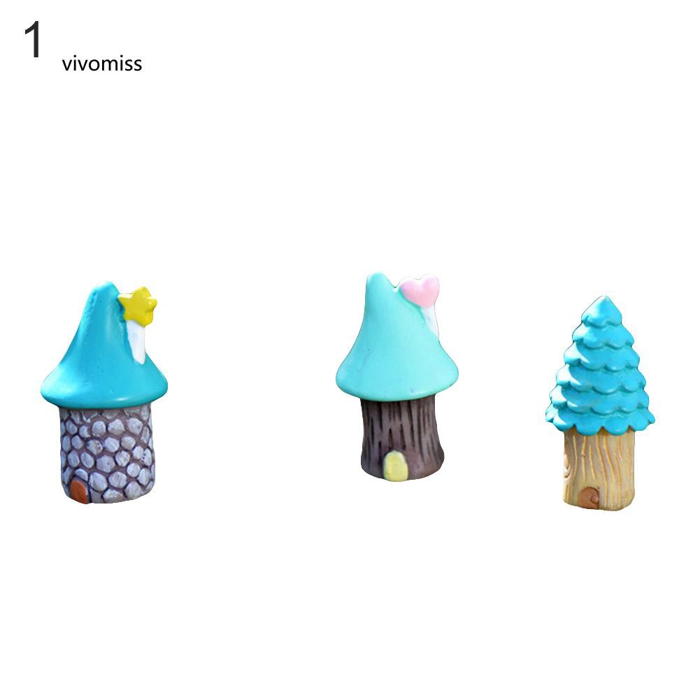 Set 3 nhà cổ tích lọ hoa thu nhỏ trang trí sân vườn DIY