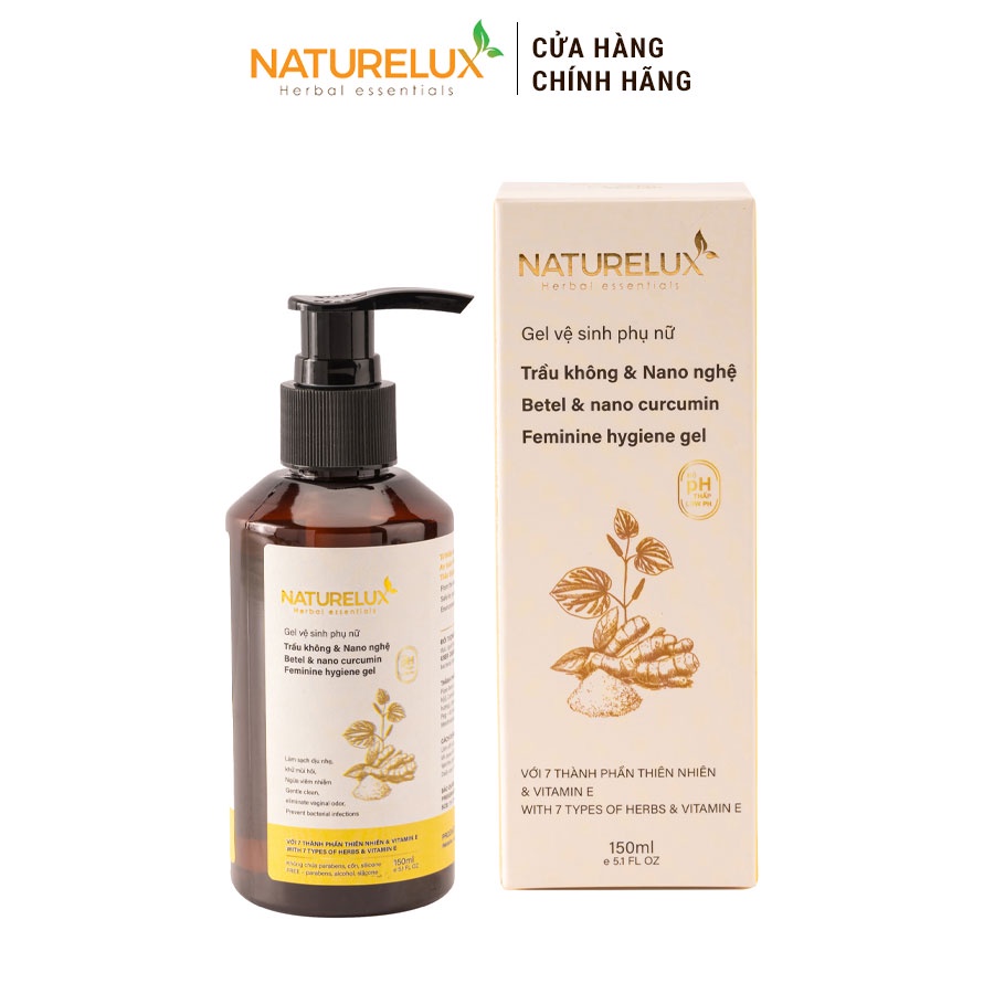 Dung dịch vệ sinh phụ nữ Giảm Ngứa Gel Nano Nghệ & Trầu Không NATURELUX 150ml