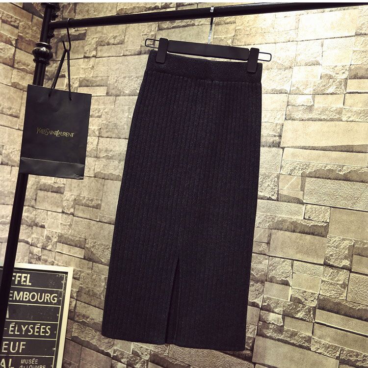 Chân Váy Len Dài Lưng Cao Xẻ Tà Thời Trang Retro Cho Nữ