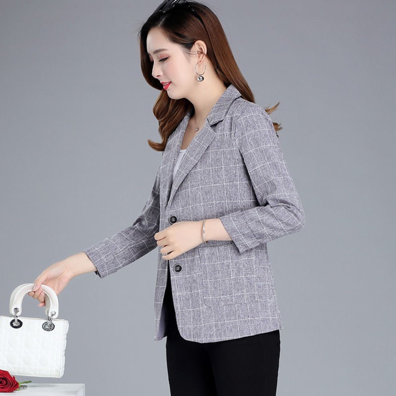 Áo khoác vest dáng ngắn họa tiết kẻ sọc thời trang xuân thu 2021 dành cho nữ