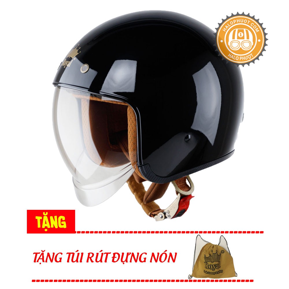 Nón bảo hiểm 3/4 kính âm Royal M139 Đen Bóng
