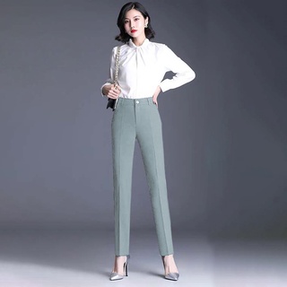 Quần tây công sở nữ kiểu mới ống đứng màu xanh đậu tươi tắn