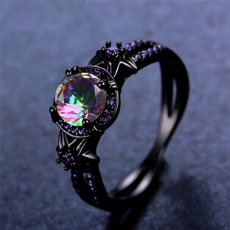 Nhẫn Đầu Lâu Vàng Đen Đính Đá Zircon Tím Phong Cách Vintage