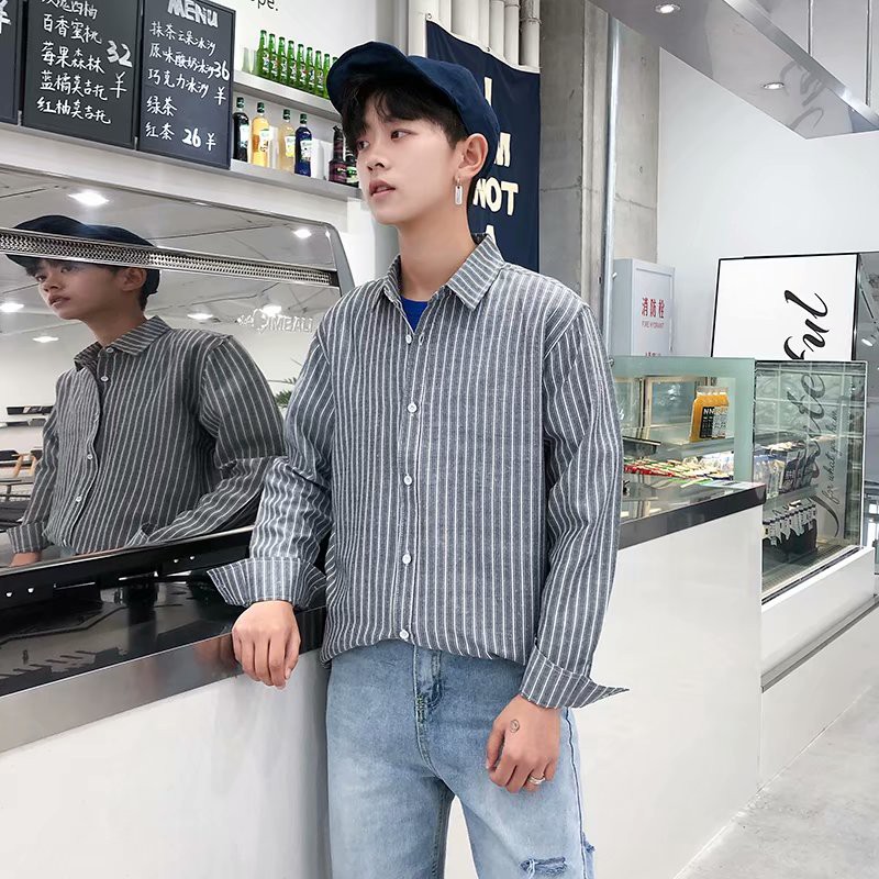 Men's fashion style striped long-sleeve shirt