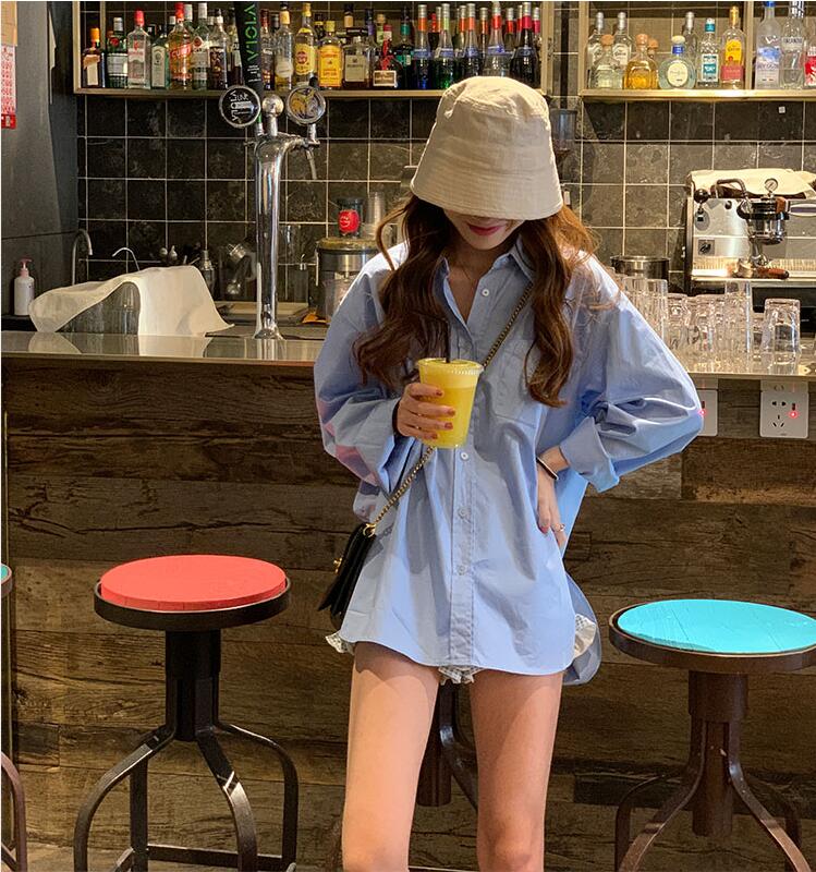 Áo sơ mi tay dài dáng rộng phong cách retro Hàn Quốc trẻ trung cho nữ