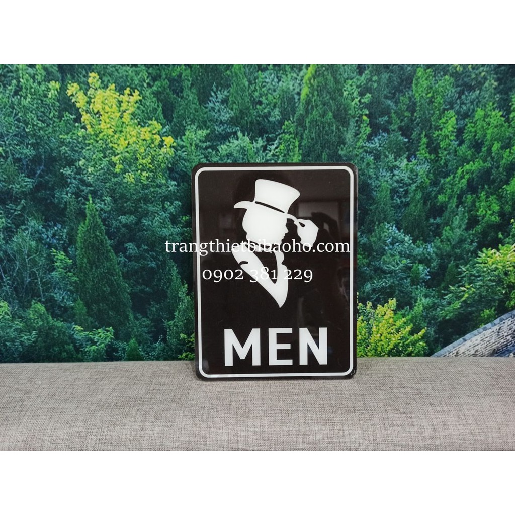 Biển báo mica WC, nhà vệ sinh nam nữ kích thước 15 x 20cm màu đen - hình thật