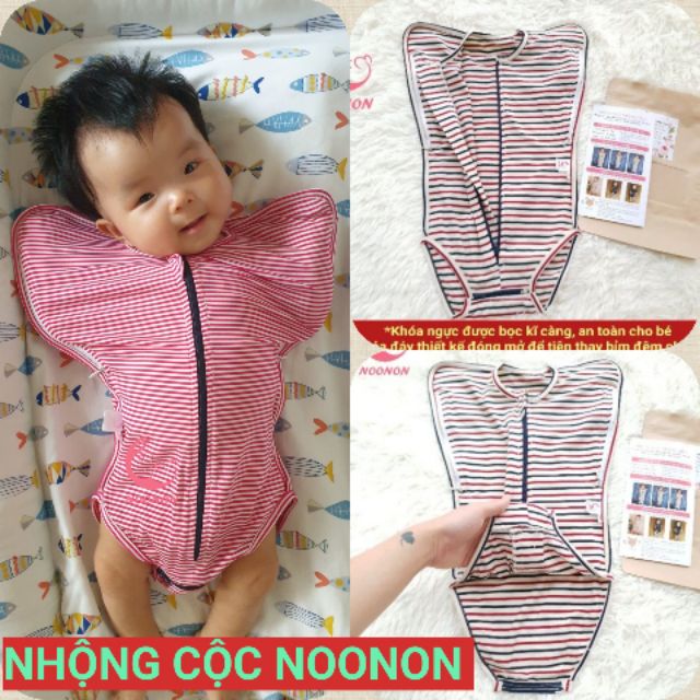 Nhộng Cộc Hở Chân Noonon cho bé, Nhộng Chũn Có Khoá Mở Tay Giúp Bé Sơ Sinh Ngủ Ngon, Túi Ngủ Mùa Đông