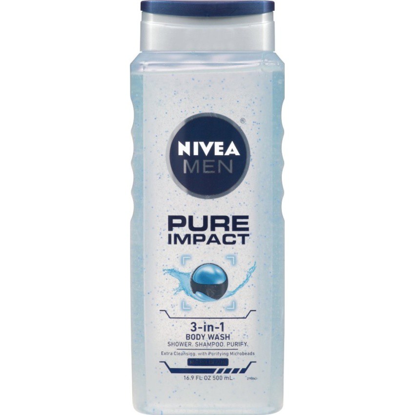 Gel tắm, gội làm sạch 3 trong 1 NIVEA Men Pure Impact 3-in-1 Body Wash 500ml (Mỹ)