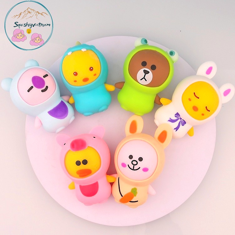 Squishy hình thỏ con gà con gấu trúc 2 lớp áo mềm dễ thương chân thực giảm stress co dãn đàn hồi ngộ nghĩnh siêu dễ thươ