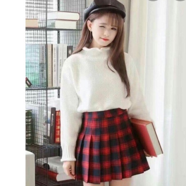 Chân váy xoè caro đỏ