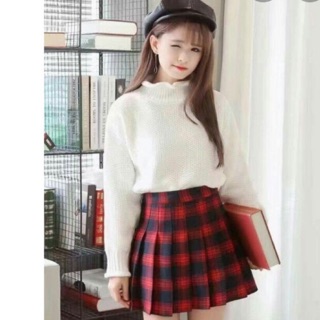 Chân váy xoè caro đỏ