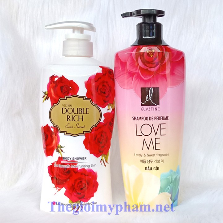 Combo Double Rich: Sữa Tắm Hoa Hồng 550g + Dầu Gội Love Me Double Rich 600g