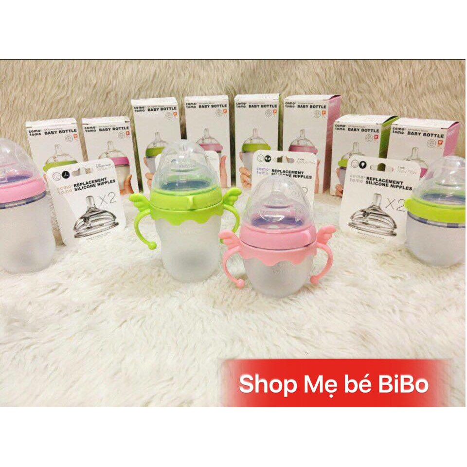 Bình Sữa Comotomo 150ml/250ml,Núm Silicon Siêu Mềm.