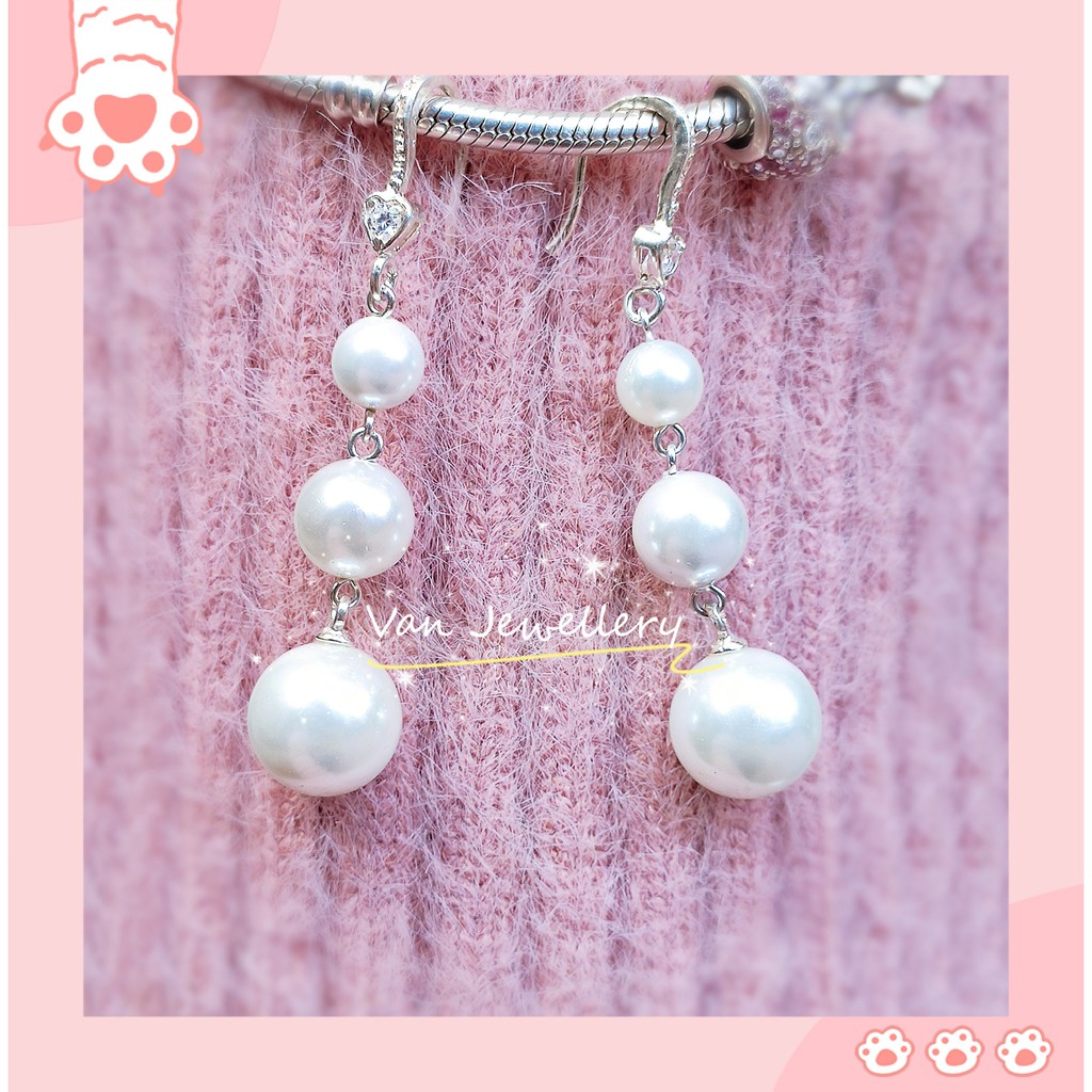 Bông tai bạc Van Jewelry V10432 Bông treo Ngọc trai nhân tạo nhiều hạt