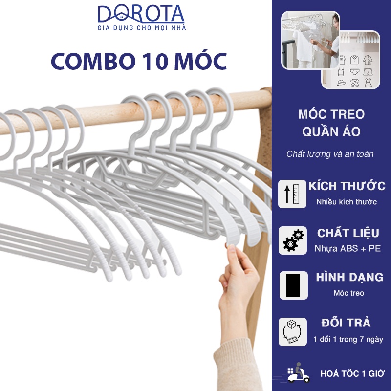 Móc treo quần áo cao cấp DOROTA mắc áo phơi chống trượt nếp nhăn nhựa dẻo nhiều kích thước AT