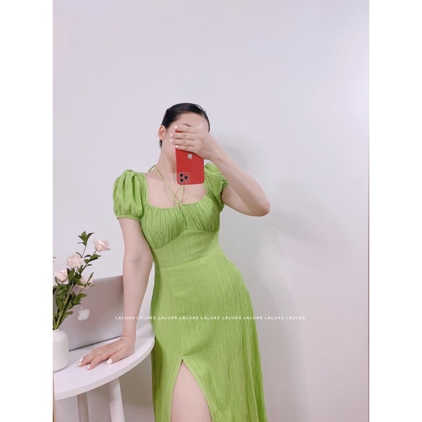 Đầm xanh lá bigsize form dài xẻ tà maxi Laluas