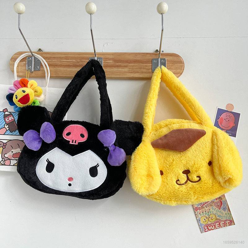 SANRIO Túi Xách Đeo Vai Cỡ Lớn Bằng Lông Nhung Họa Tiết Hoạt Hình Dễ Thương Cho Nữ