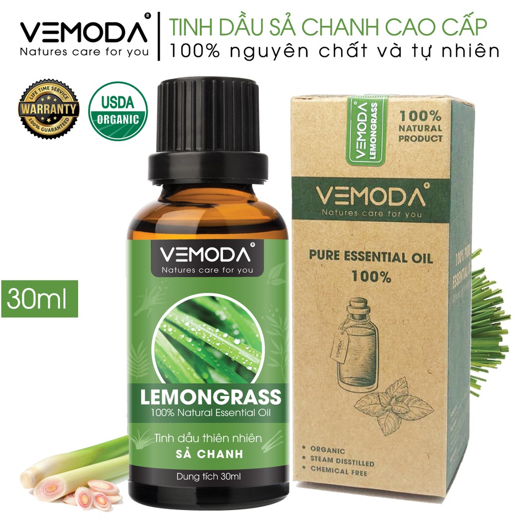 Tinh dầu Sả chanh cao cấp VEMODA 30ml khử mùi, thơm phòng, đuổi muỗi, tinh dầu xông phòng, kháng khuẩn, xông mũi