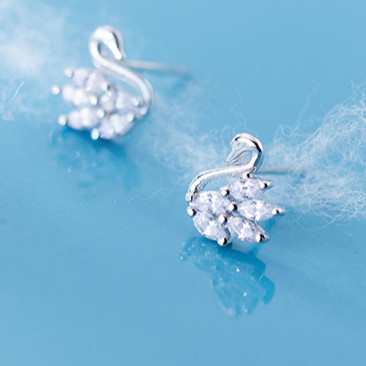 Khuyên tai Bạc thiên nga, Hoa tai Bạc nữ gắn đá -𝑨̉𝒏𝒉 +𝑽𝒊𝒅𝒆𝒐 𝒕𝒉𝒂̣̂𝒕 Cam kết CHUẨN BẠC _ TUNA SILVER