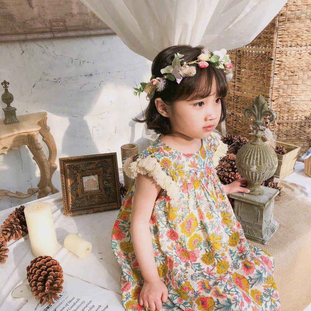 Đầm tay cánh tiên in họa tiết hoa dễ thương dành cho bé gái