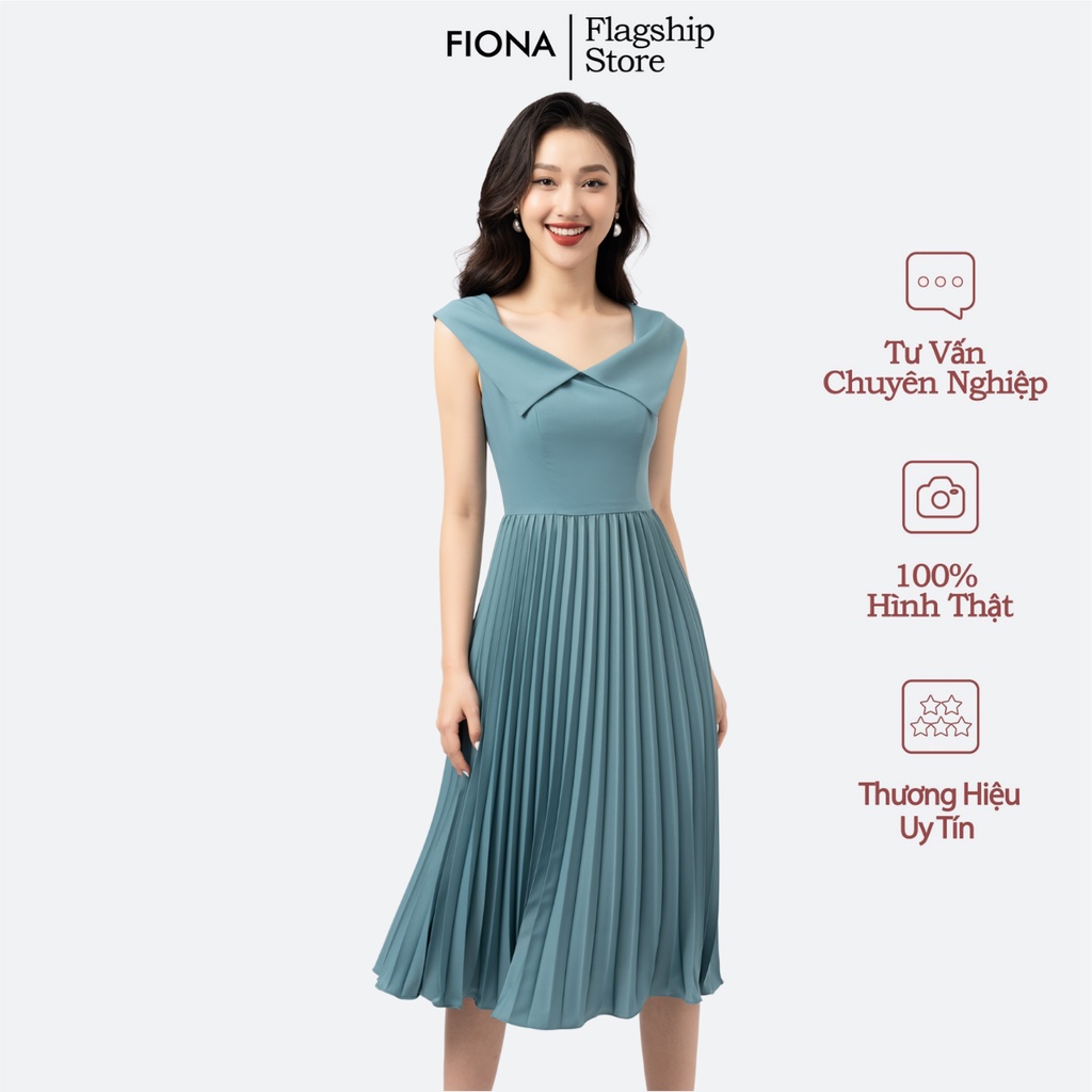 Đầm xòe tùng váy dập ly lá cổ bẻ chờm vai FIONA F451036