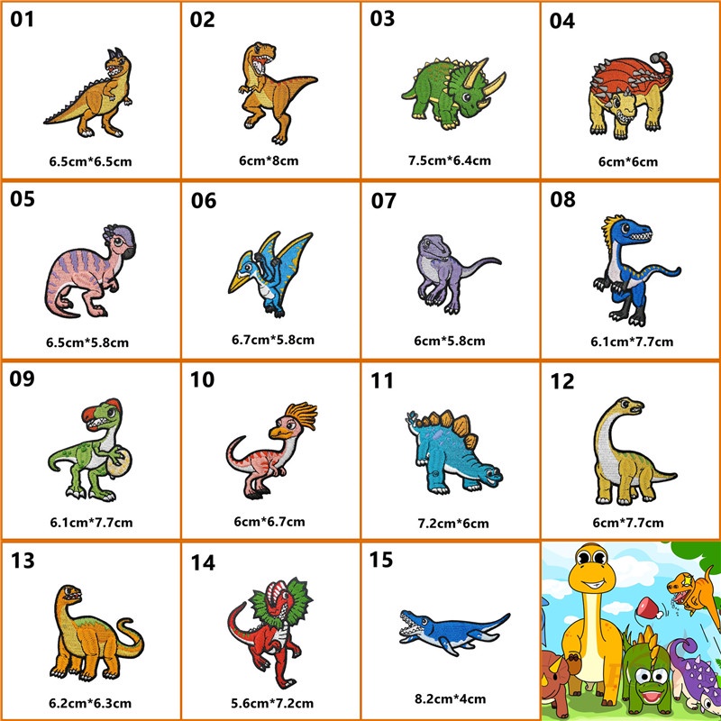 ☸ Sticker Ủi Thêu Hình Khủng Long Hoạt Hình Series 03 ☸ 1 Huy Hiệu Cài Áo Hình Động Vật Dễ Thương