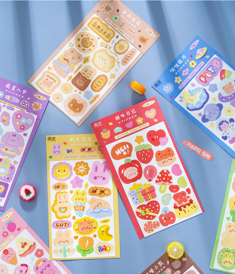 (2 Sheets/pack) Hand-painted Cartoon Stickers, Cute Children's Stickers, DIY Material Decoration Stickers