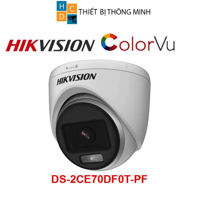 Camera Hikvision 2mp có màu ban đêm DS-2CE70DF0T-PF bán cầu đèn trợ sáng 20m chính hãng bảo hành 24 tháng