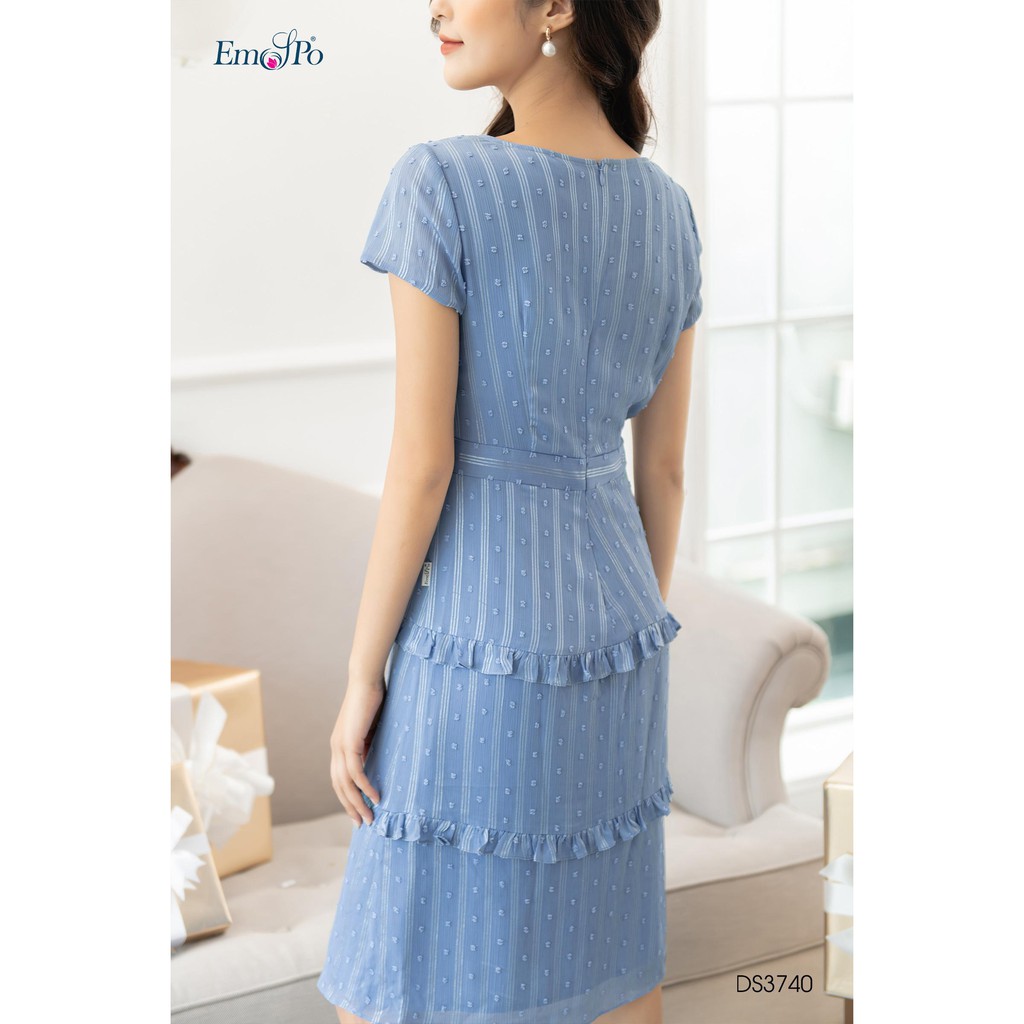 Đầm ôm dáng A, chân váy 2 tầng có bèo trang trí Emspo DS3740