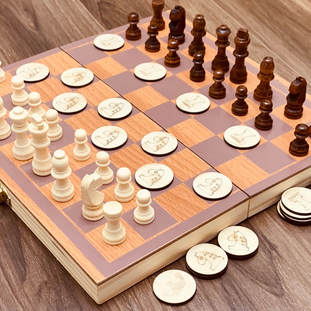 Cờ Vua Tiêu Chuẩn Quốc Tế Kết Hợp Cờ Đam Checker Board Game Chiến Thuật Có Hộp Đựng Kiêm Bàn Cờ