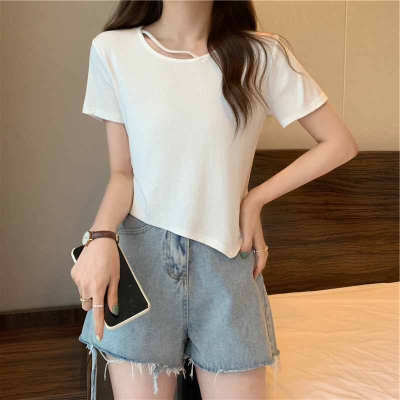 Áo thun SUXI tay ngắn kiểu dáng đơn giản dễ phối đồ thời trang mùa hè cho nữ