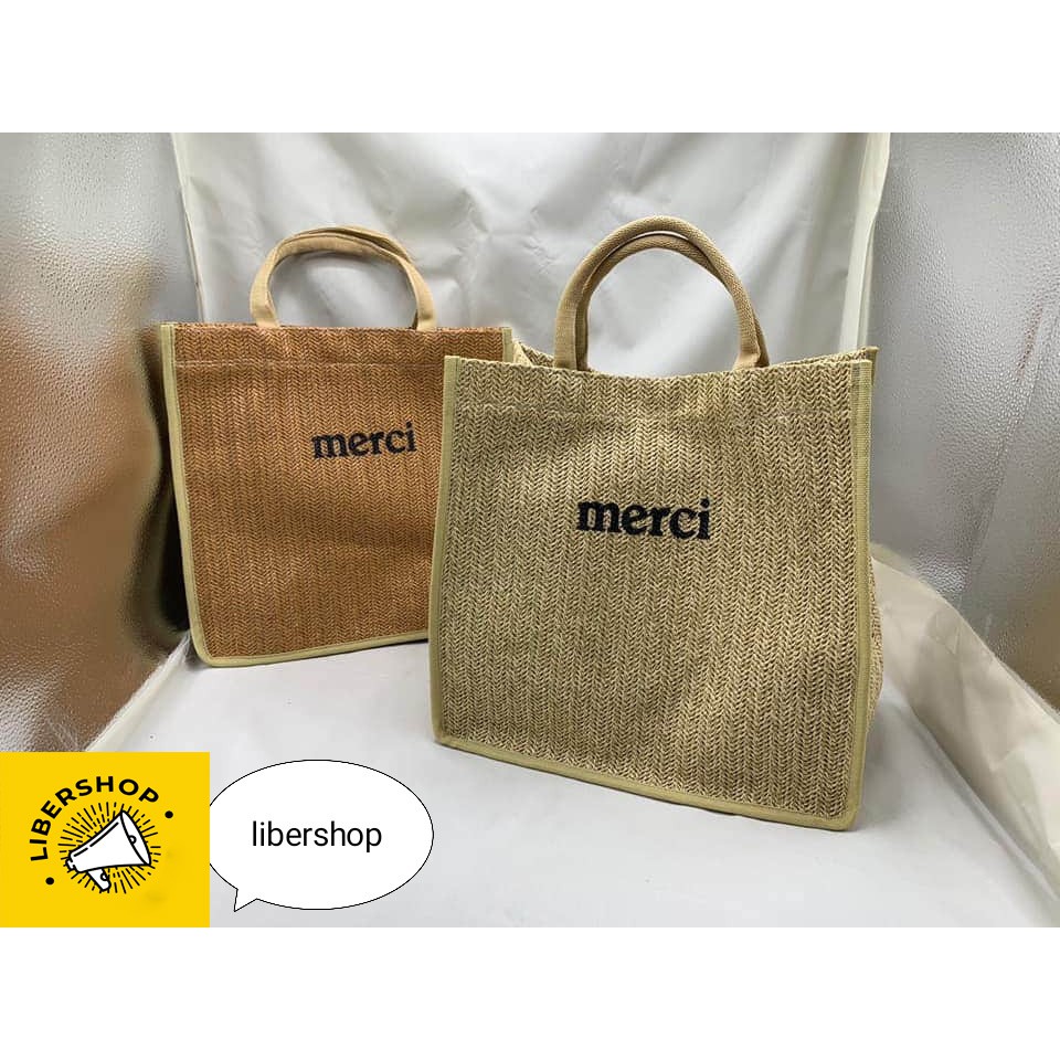 (Hàng đẹp 3 màu có sẵn) Túi cói Merci mẫu mới cực đẹp