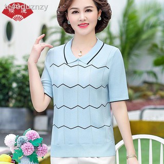 mẹ mùa hè áo thun ngắn tay ve thời trang đan len nhỏ kiểu phương Tây cỡ lớn cho phụ nữ trung niên và cao tuổi băng