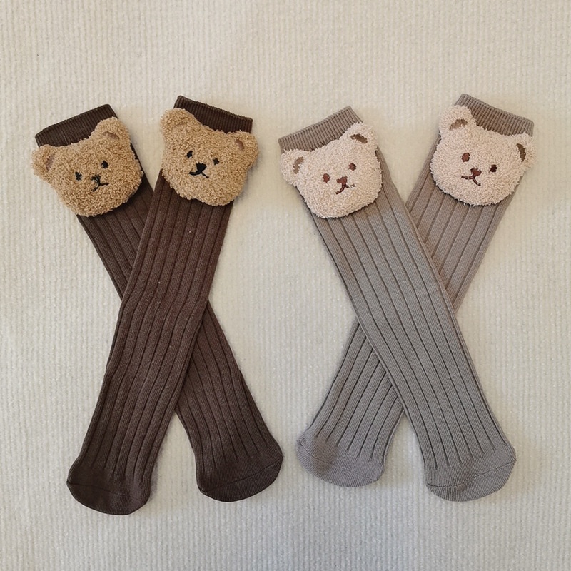 Vớ Dài Trung Bình Thêu Hình Gấu Dễ Thương Phong Cách Hàn Quốc Cho Bé Trai Và Gái